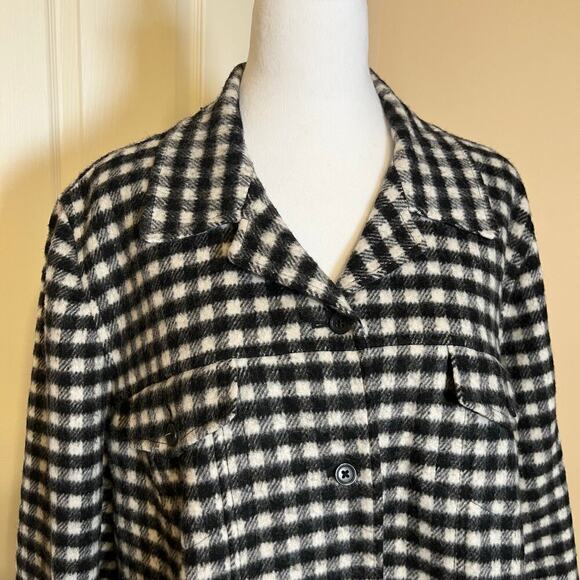 Talbots Black and White Buffalo Plaid Wool Blend Jacket Size 20W Shacket - Picture 2 of 7